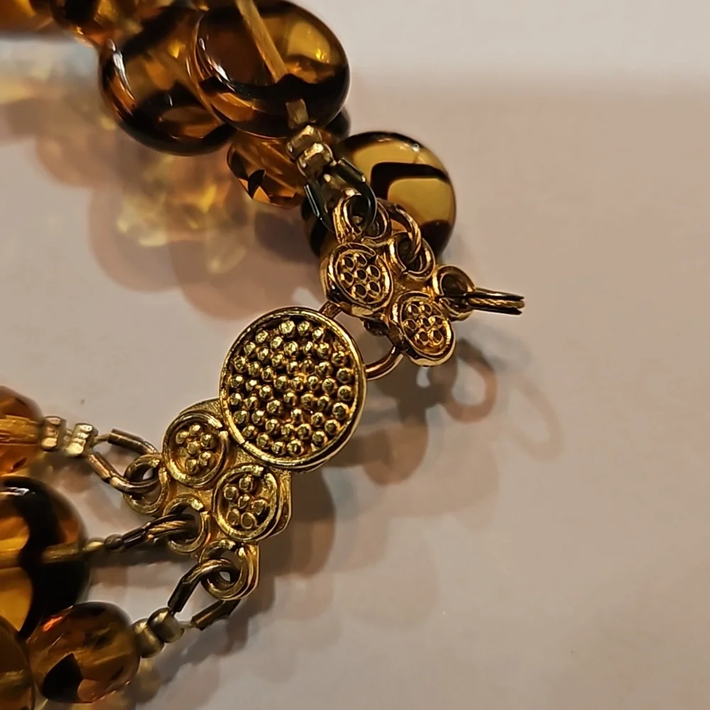 TRIPLE STRAND TIGERS EYE GLASS BEADS‎ BRACELET